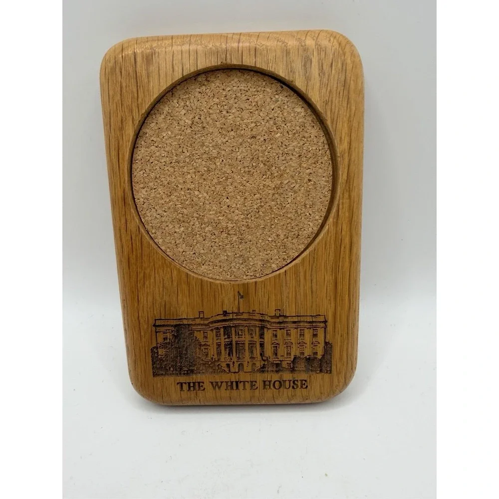 Vintage White House Mug & Wood‎ Cork Coaster Set Marble Look Souvenir